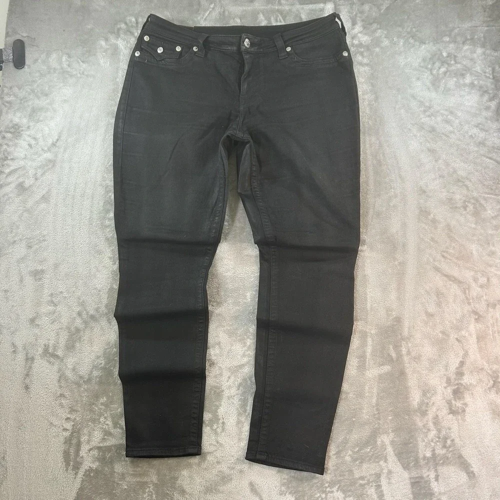 True Religion Section Skinny Jeans Mens 34x30 Black Dark Wash Slim Denim Pants